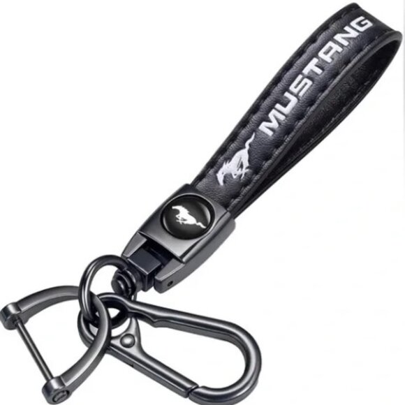 MUSTANG KEYCHAIN GENUINE LEATHER CAR FOB KEYS - Picture 1 of 10
